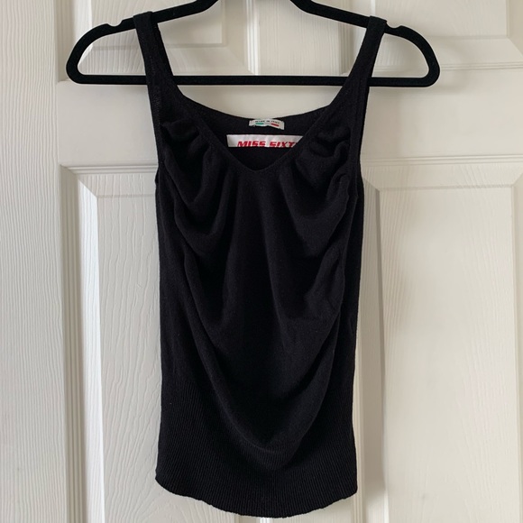 2/$30 Miss Sixty black knit drape tank S Made in Italy